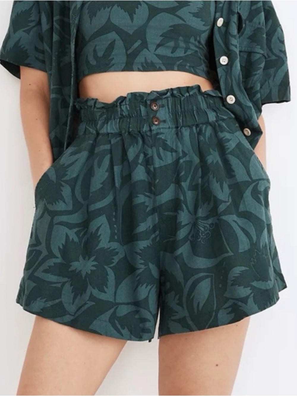 Madewell Linen Blend Pull-On Paperbag Shorts in Tropicale Floral Size Small